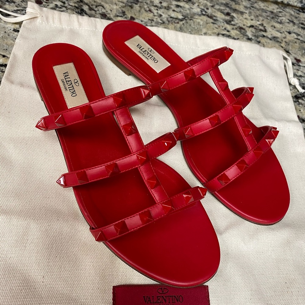 Valentino rockstud slides sandals red size 38.5